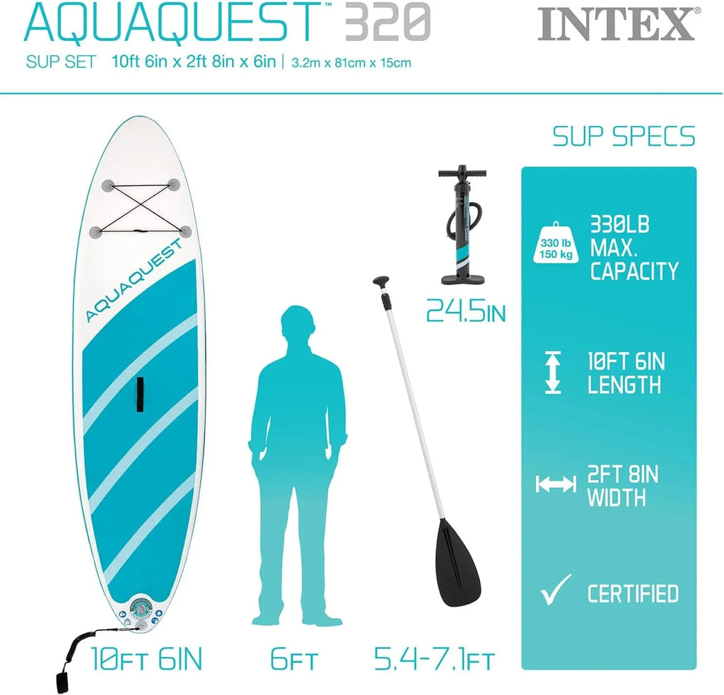 Open Box INTEX AquaQuest 320 Inflatable Paddle Board Series - TEAL