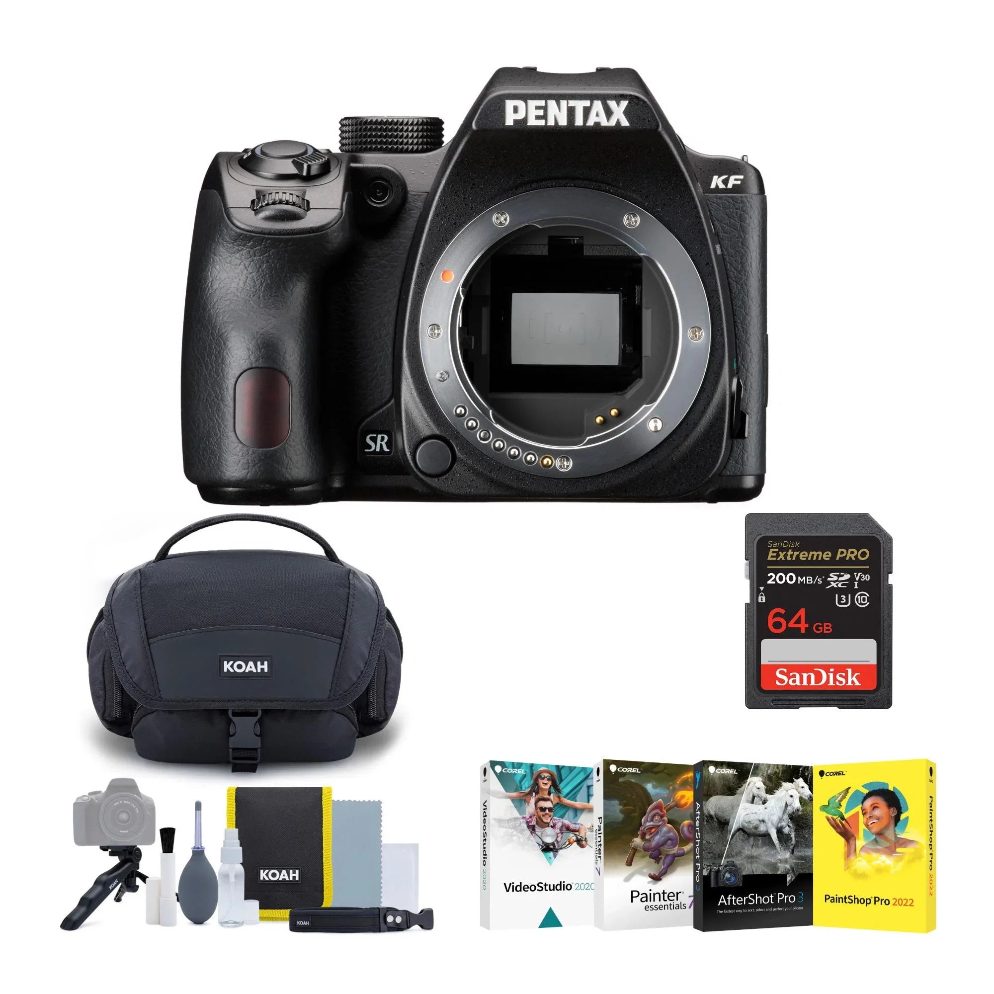 Pentax KF DSLR Camera Body (Black) with Accessory Kit; Software; Memory Card