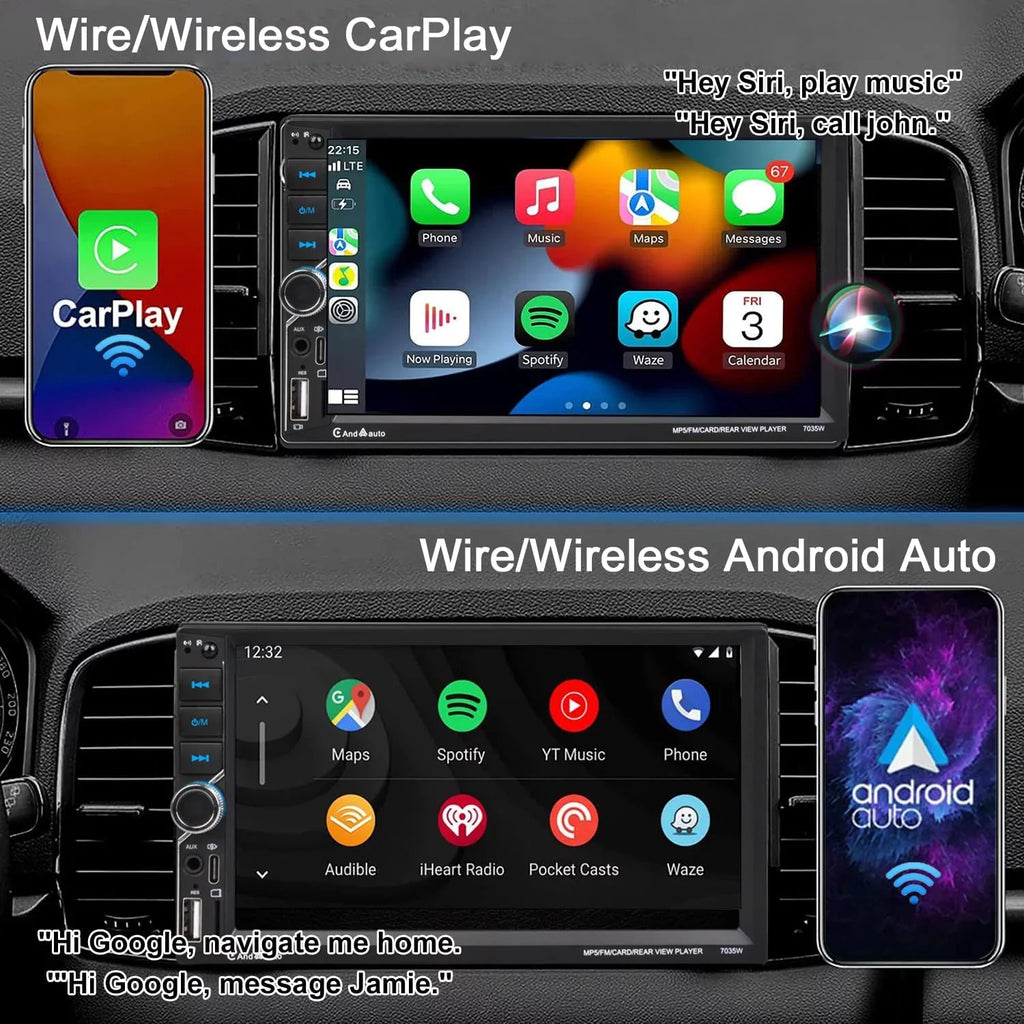 Alondy Double Din Car Stereo;Compatible with Wireless CarPlay/Android Auto;Type-C USB;7" Touchscreen;Mirror Link;Backup Camera;Bluetooth Voice Control;External Mic AUX SD DSP FM Radio Audio Receiver