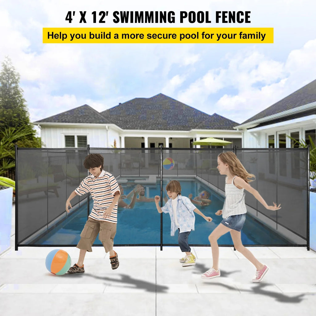 Pool Fencing Mesh; 4 x 12 ft Swimming Pool Fence; 1000D Fabric Removable Pool Fence with Aluminum Poles and Foot Tubes; Breathable Pool Fences for Inground Pools for Security and Privacy