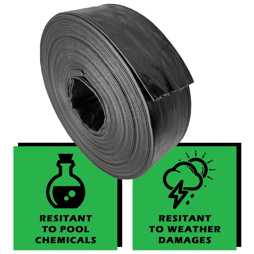 Primal Accessories Backwash Hose 2 inch x 100 feet Commercial Grade Black 3 Bar / 43.5 psi