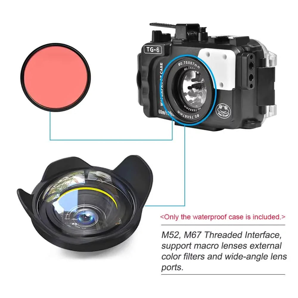 Sea frogs Underwater Camera Housing; Liquidproof Diving Case for Olympus TG-6; 60m/195ft Protection