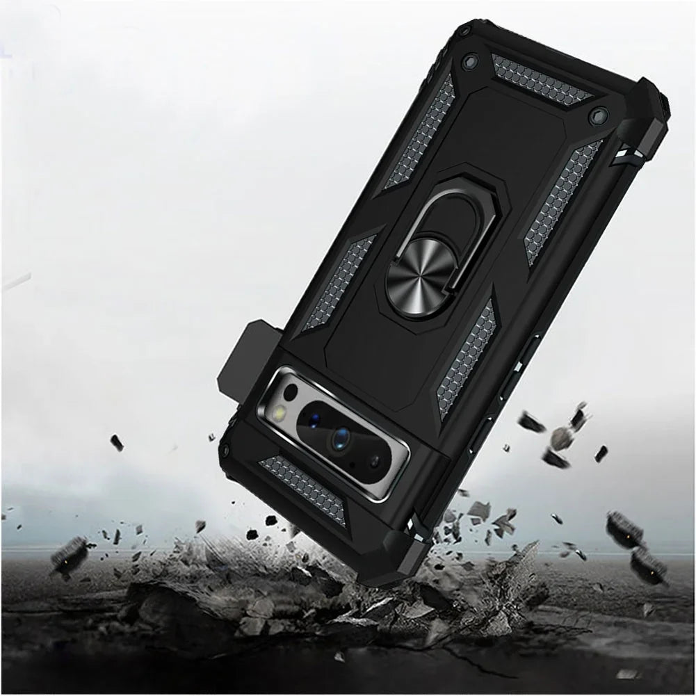 Holster Case Belt Clip for Google Pixel 8 Pro Phones - Swivel Metal Ring Cover Kickstand Armor Combo Drop-Proof compatible with Google Pixel 8 Pro