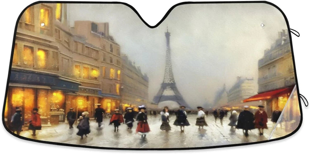 Wellsay Old Paris Landscape Car Windshield Sun Shade;oldable Visor Protector Keep Cool Sunshade Blocks UV Rays and Accessories to Protect for Cars;SUVs;Trucks-55×27.6in
