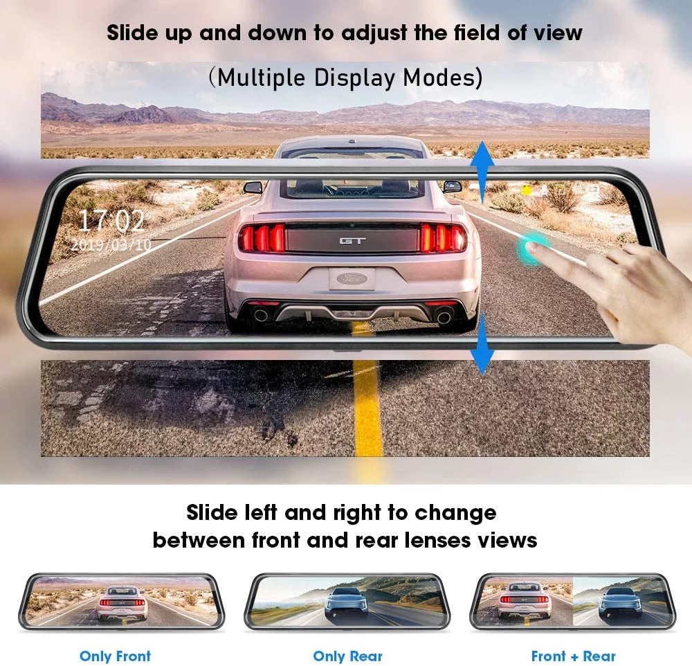 10" Touch Screen Mirror Dash Camera; 1080P Dual Dash Cam Kit Front and Rear View; Backup Camera for Cars; Super Night Vision; Motion Detection;Reversing Assistance; Loop Recording