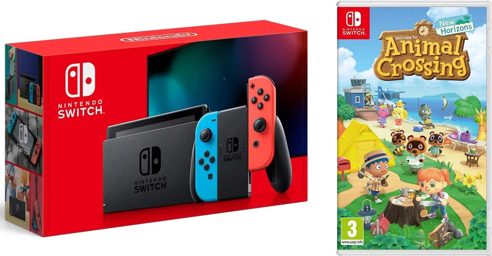 New Nintendo Switch Neon Red/Blue Joy-Con Improved Battery Life Console Bundle with Animal Crossing: New Horizons NS Game Disc - 2020 Best Game!
