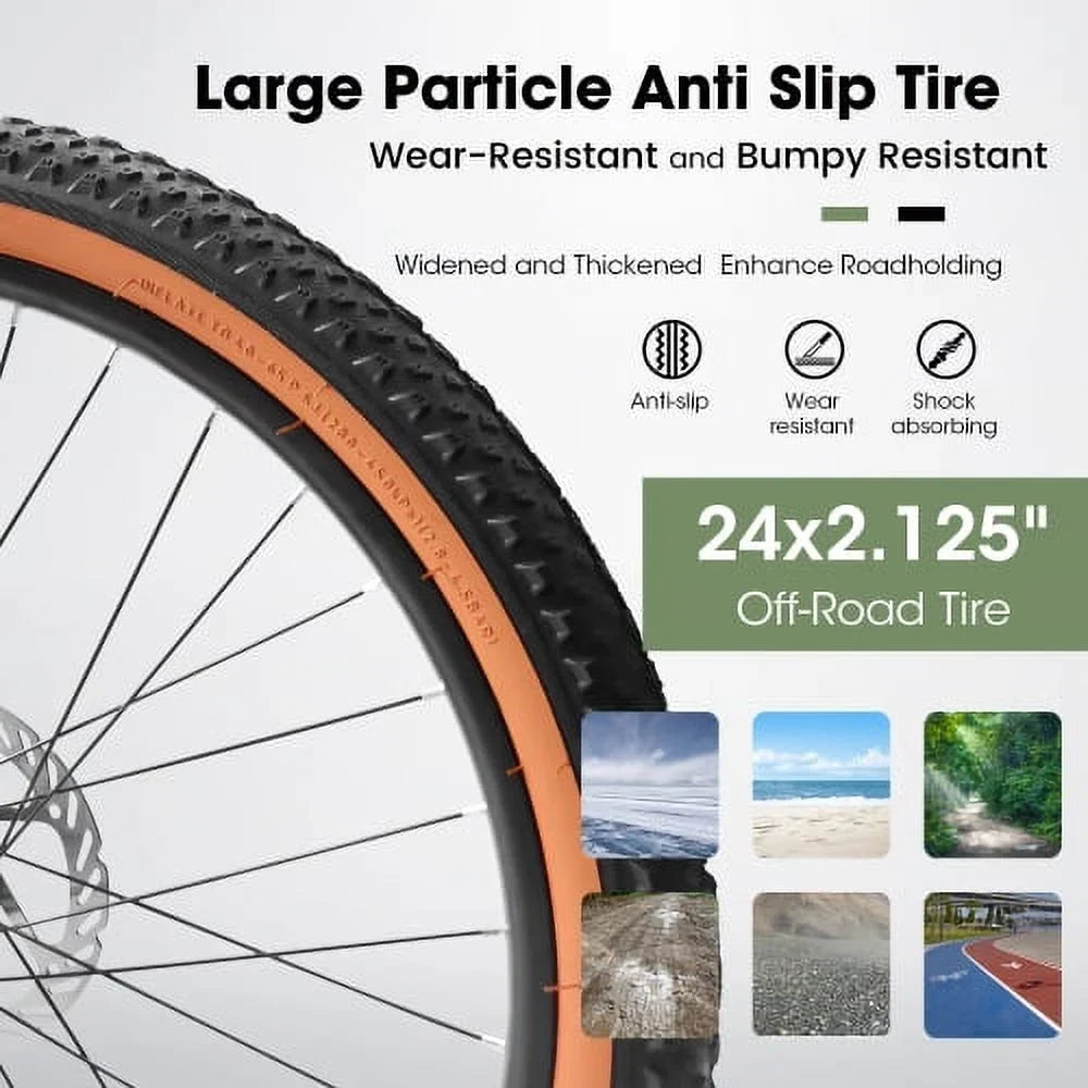 A24301 Ecarpat Mountain Bike 24 millimeter Wheels; 21-Speed Mens Womens Trail Commuter City Mountain Bike; Carbon steel Frame Disc Brakes Thumb Shifter Front Fork Bicycles