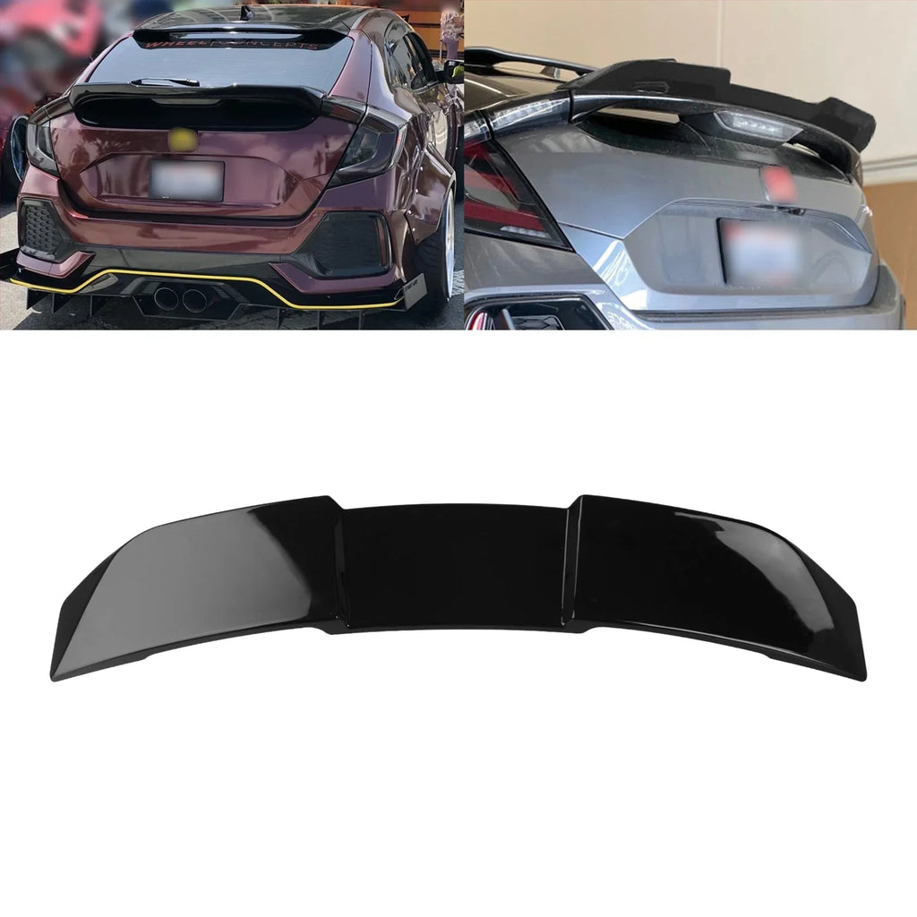 Xotic Tech 1pc Glossy Black V-Style ABS Plastic Duckbill Trunk Spoiler Molding Trim Compatible with Honda Civic Hatchback 2017-2021