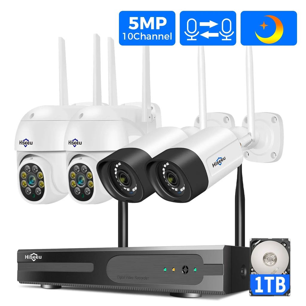 Hiseeu 5MP Security Camera System with 1TB Hard Drive; Outdoor Security Camera Wireless Wifi with Two-Way Audio;Human Detection; Home Security Cameras System