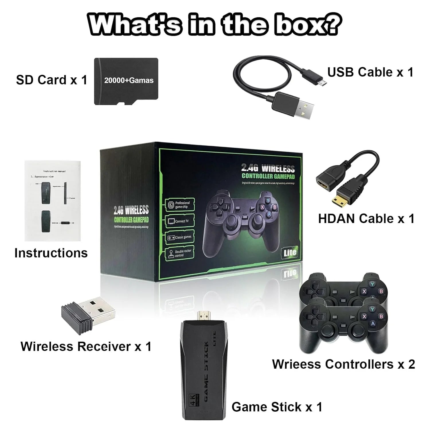 Retro Game Stick with Built-in 9 Emulators; Retro Gaming Console with 20;000+ Games; HDMI Output and 2.4GHz Wireless Controller for TV Plug and Play - Revisit Classic Games