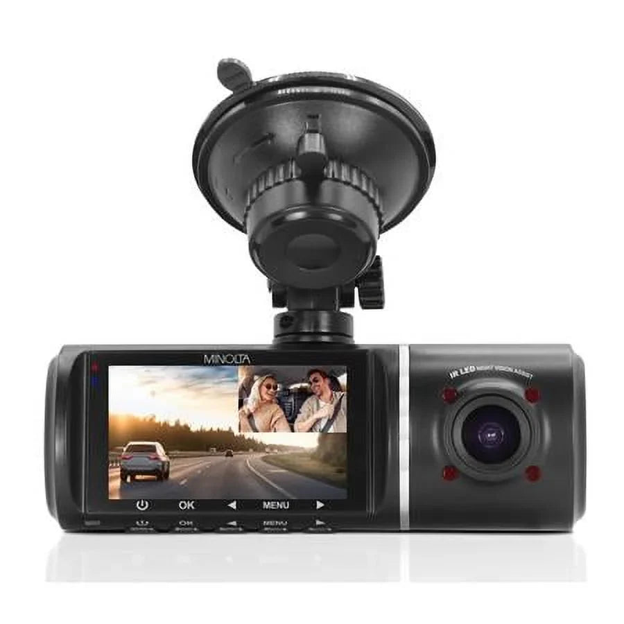MNCD245T Full HD Front and Rear View 2.45" LCD Screen Dash Camera with 3-Channel Recording; Black