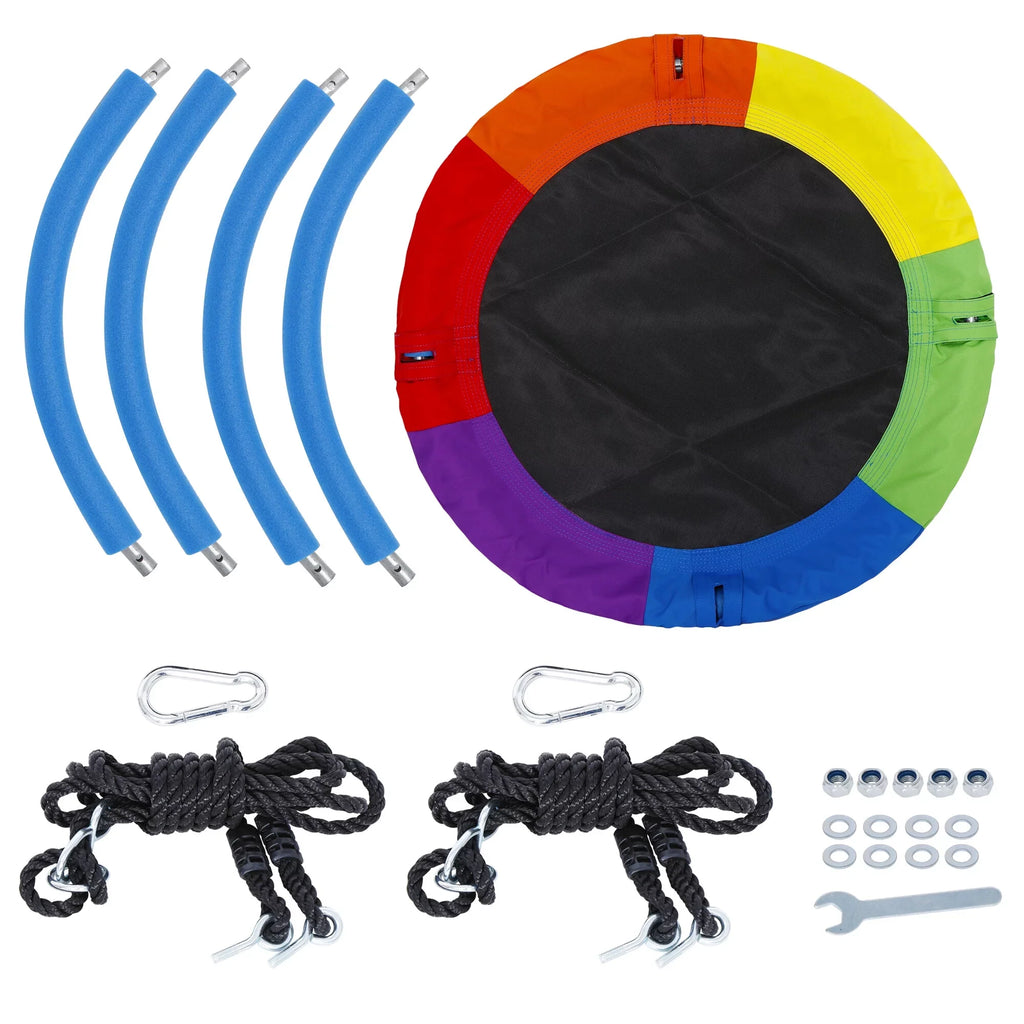 ZenSports 700lb Outdoor 40" Kids Saucer Web Tree Swing Set - 70’’ Adjustable Ropes 360 Rotate°; Steel Frame; UV Protection; Fluidproof; Multi-Color Rainbow