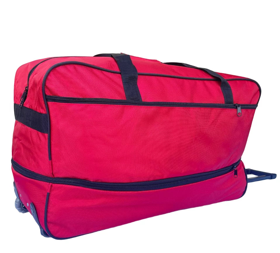 Rolling Duffel Bags 2x 28" Large Adjustable 60 Lb Capacity each with Wheels + Shoulder 20" Duffle Bag Set; Upright Rolling Travel Duffle Bag with Multi Pockets Lightweight Luggage (Red)