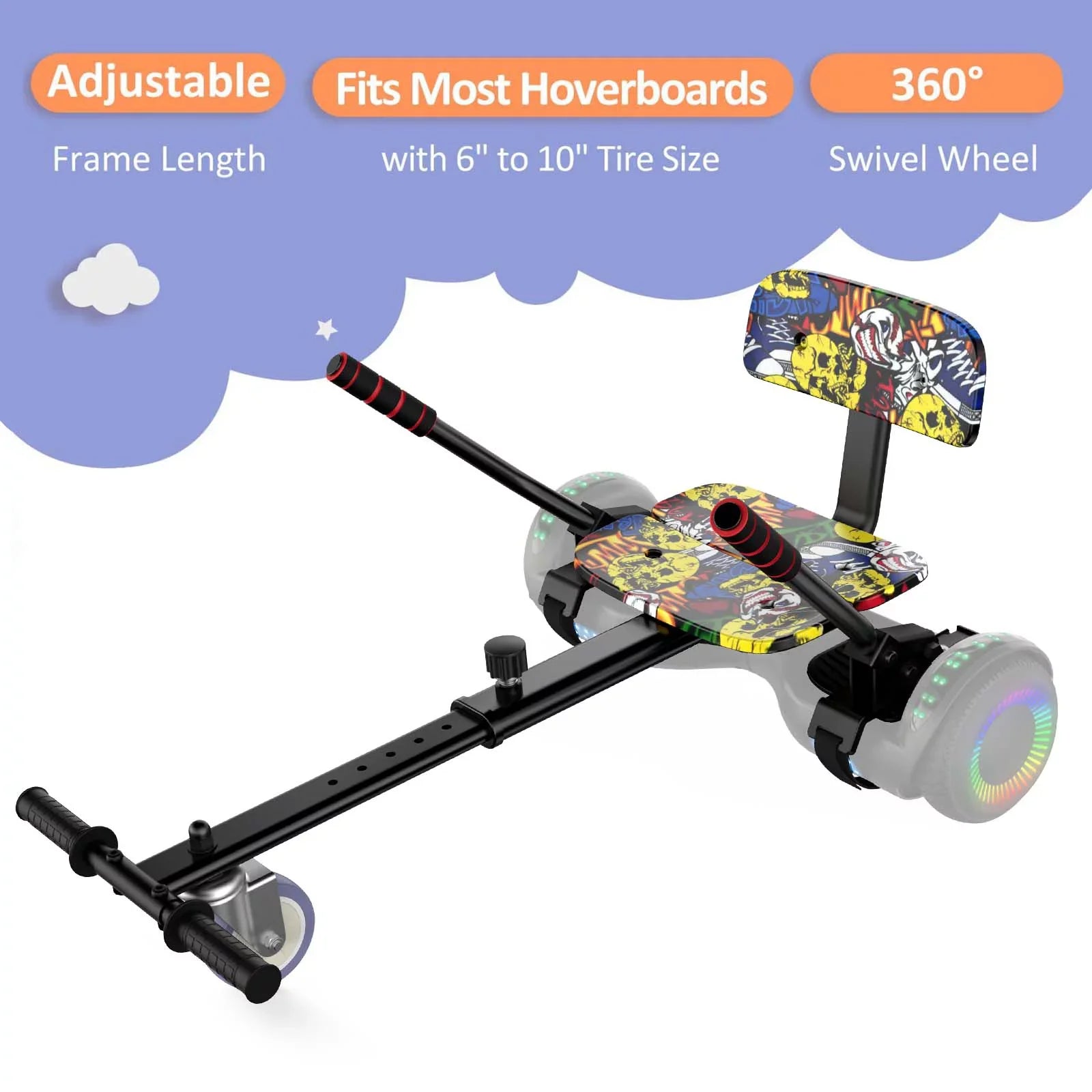 Hoverboard Seat Attachment; Adjustable Hoverboards Accessories; Compatible with 6.5"/ 8"/ 10" Hoverboards for Kids; Graffiti