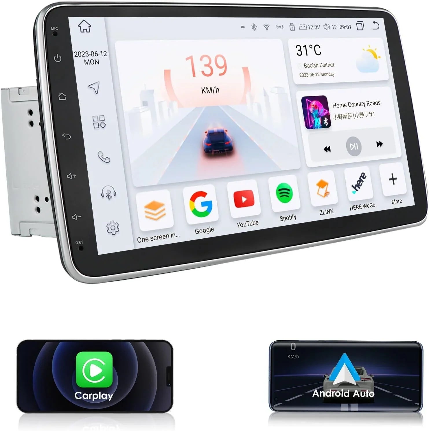 10.1" Rotatable Double 2DIN Android 12 Apple Carplay Car GPS Stereo Radio 4+32GB