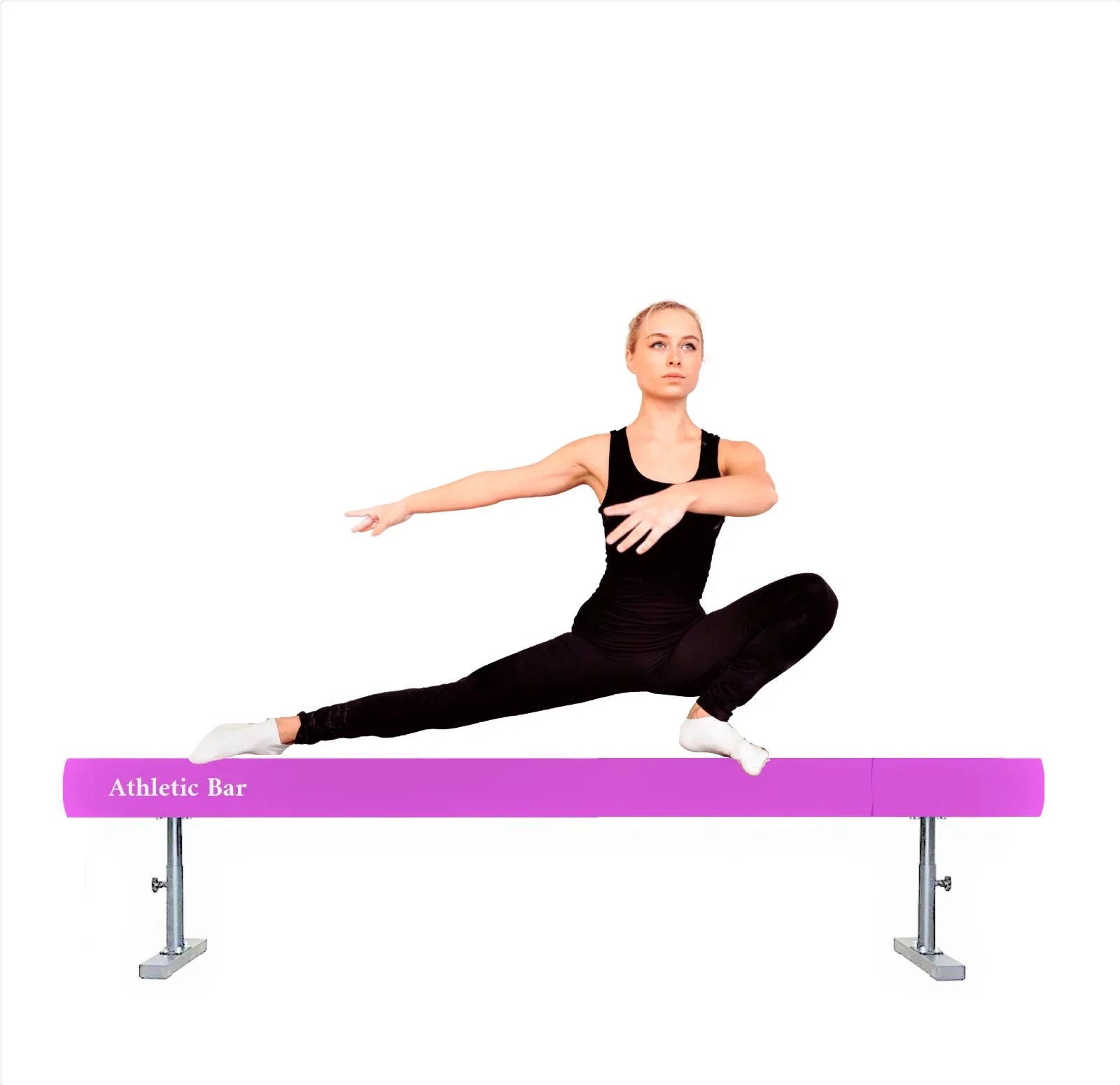 Athletic Bar 8ft Adjustable Acrobatic Tube Beam; High/Low Floor Balance Beam Gymnastics Equipment for Kids/Adults Gymnastics Beam for Gymnastics Competition Training Practice fine Yoga Stretching Pink