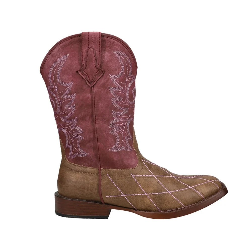 Roper Kids Girls Cross Cut Round Toe Western Cowboy Boots Mid-Calf