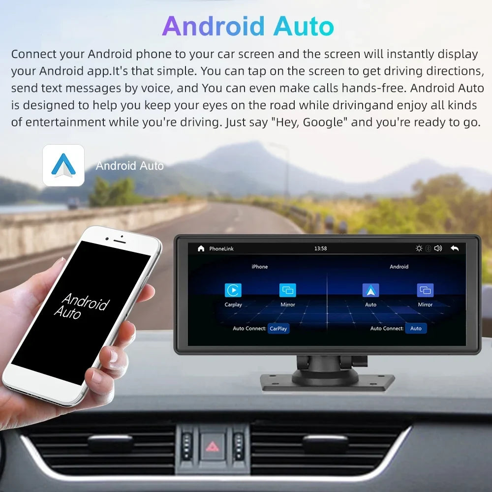 Polarlander 9.3" Wireless Carplay & Android Auto Portable Car Stereo; Front Dash Cam; Backup Camera; Bluetooth Hands-Free Calling; HD IPS Touchscreen;Supports Most Cars