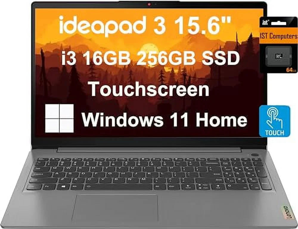 Lenovo IdeaPad 3 3i Laptop (15.6" FHD Touchscreen; Intel Core i3-1115G4; 16GB RAM; 256GB SSD) Narrow Bezel; Webcam; 12-Hr Long Battery Life; NumPad; IST SD; Win 11 Home; Home & School - Grey