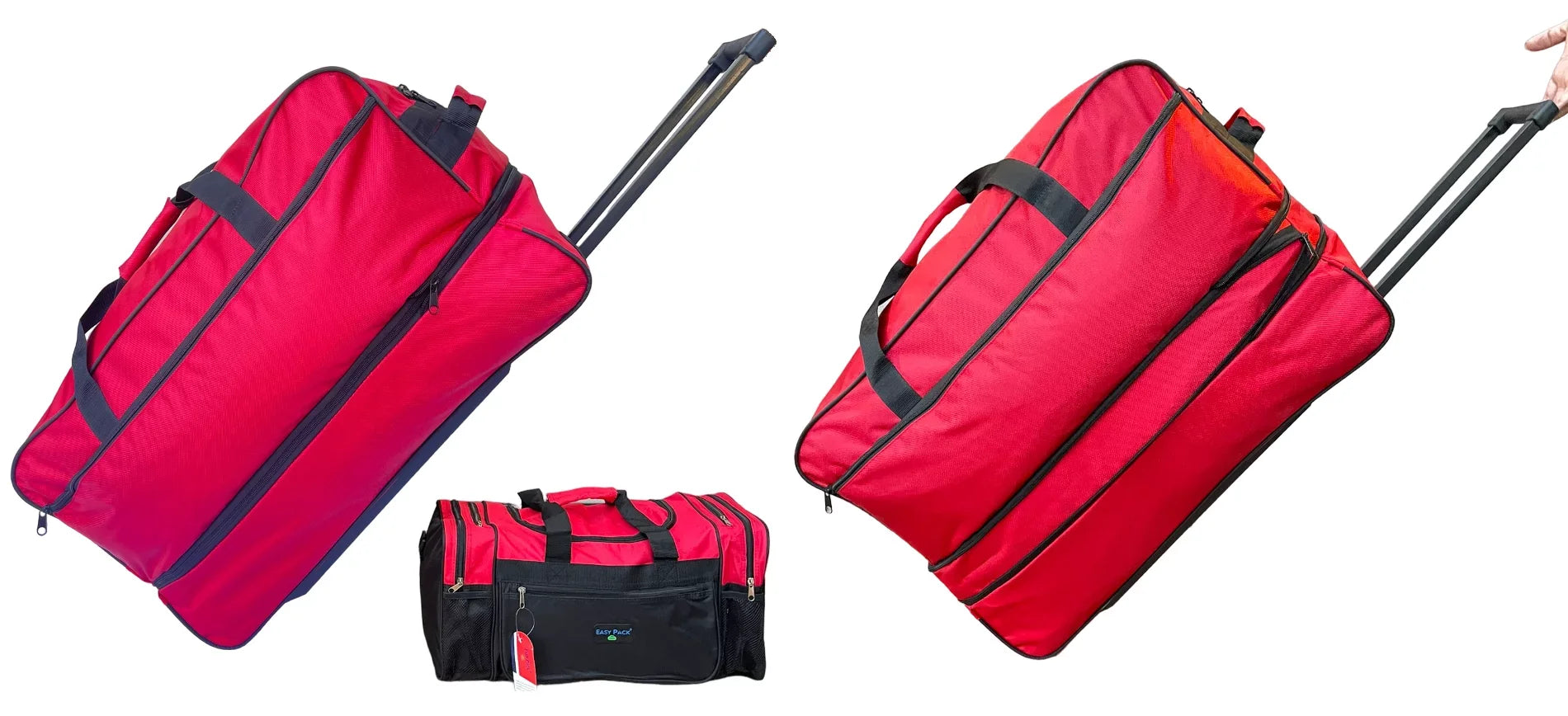 Rolling Duffel Bags 2x 28" Large Adjustable 60 Lb Capacity each with Wheels + Shoulder 20" Duffle Bag Set; Upright Rolling Travel Duffle Bag with Multi Pockets Lightweight Luggage (Red)