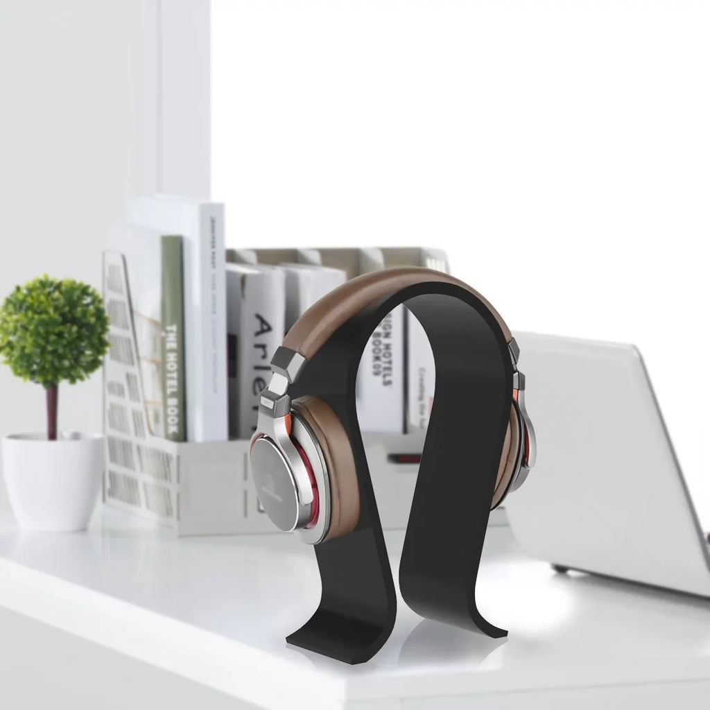 Geekria Acrylic Omega Headphone Stand for Over-Ear Headphones; Gaming Headset Stand; Desk Display Hanger Compatible with Sony; AKG; Sennheiser; JVC; Philips; Bang & Olufsen Headsets (Black)