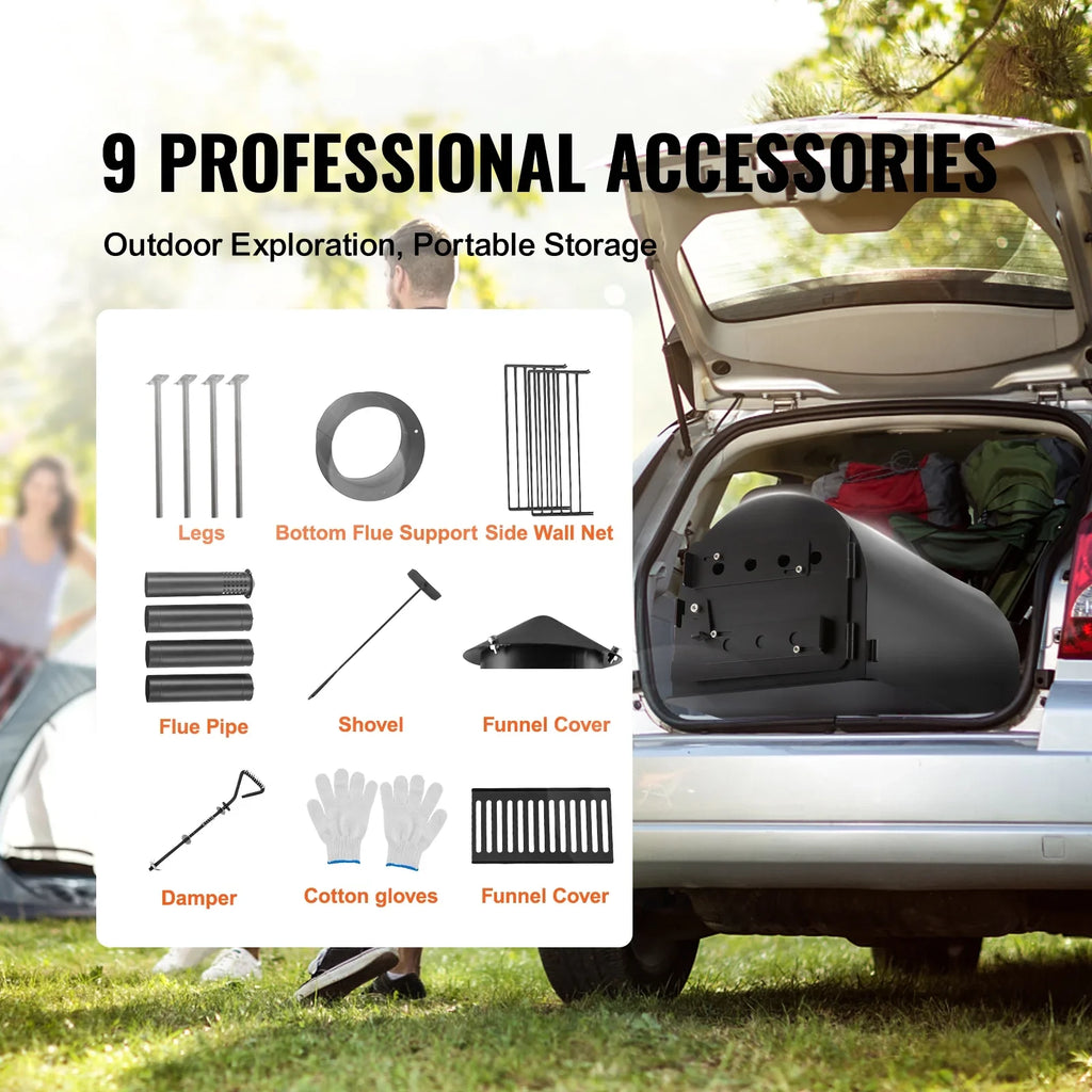 Portable Wood Stove Camping Hot Tent BBQ Stove 118 in for Outdoor w/ Hoses