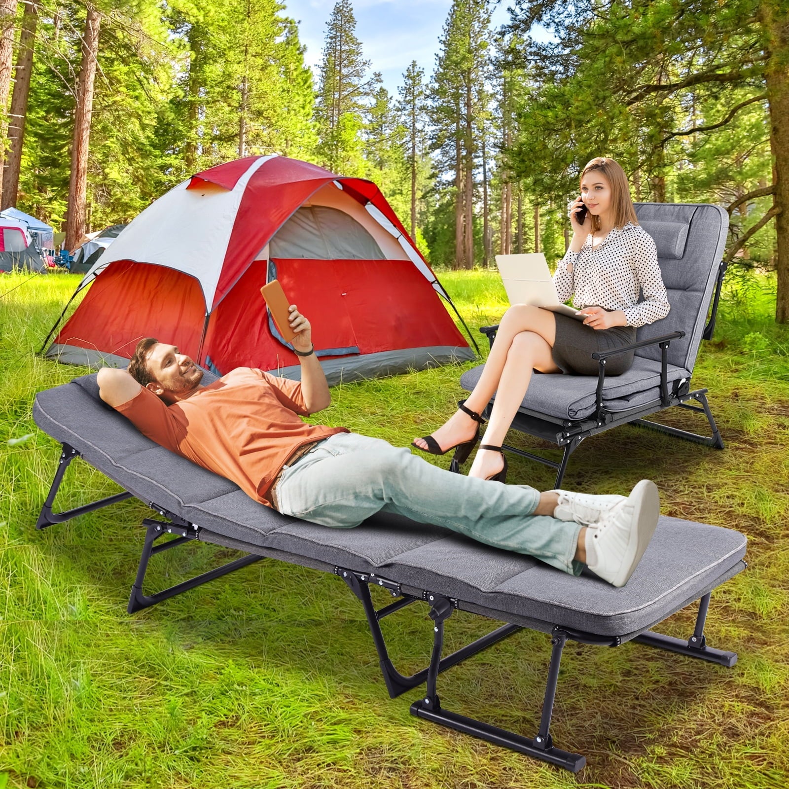 Lilypelle Outdoor Lounge Chair;Folding Bed Cot 6 Levels Adjustable Reclining Deck Chair;71 x 23.6 x 13 inch