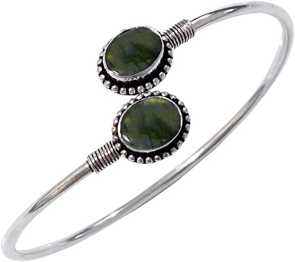 Handmade Cuff Bracelet For Women; Bohemian Tribal Design Silver Plated Natural labradorite Gemstone Modern Designer Fashion Bracelet; Party Boho Jewellery