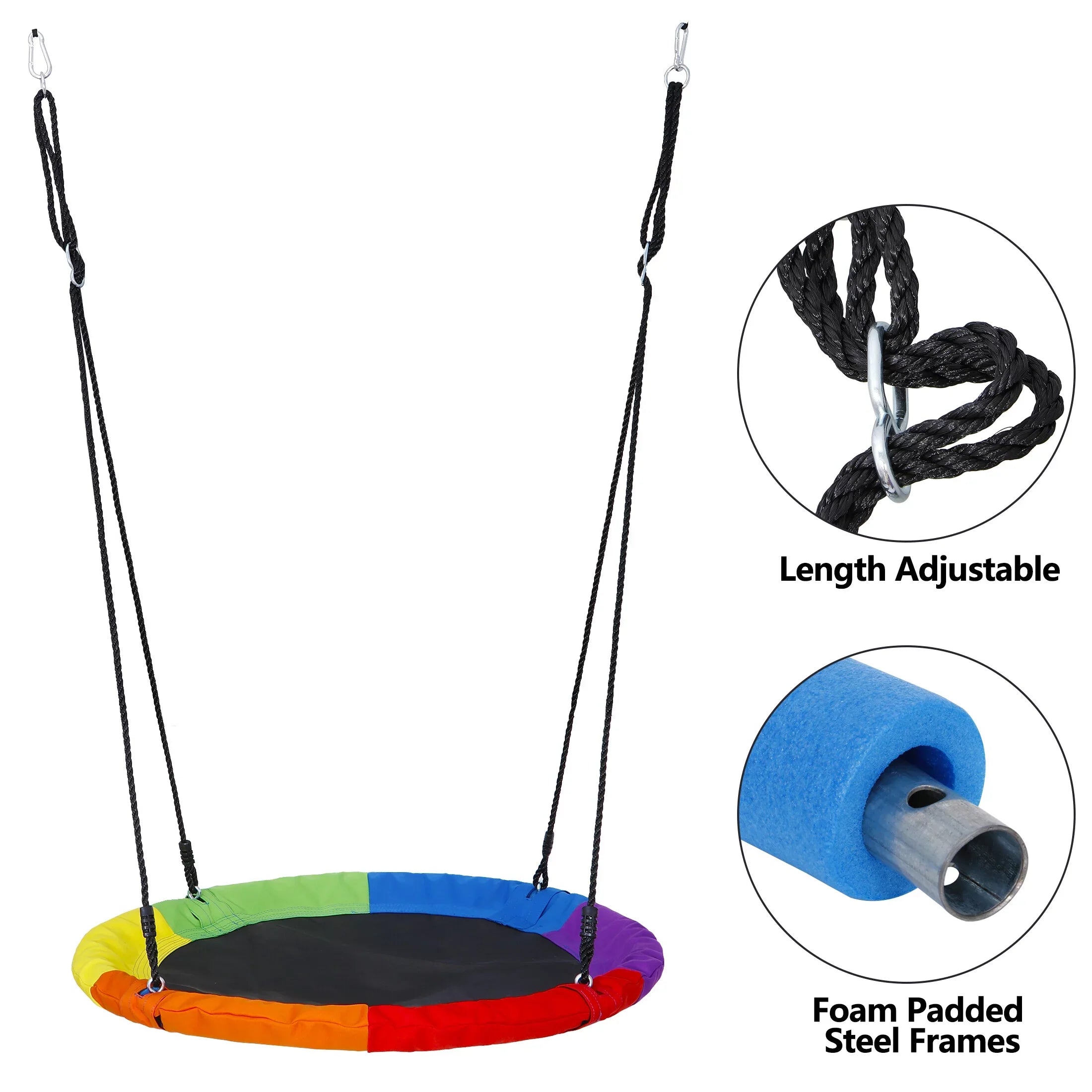 ZenSports 700lb Outdoor 40" Kids Saucer Web Tree Swing Set - 70’’ Adjustable Ropes 360 Rotate°; Steel Frame; UV Protection; Fluidproof; Multi-Color Rainbow