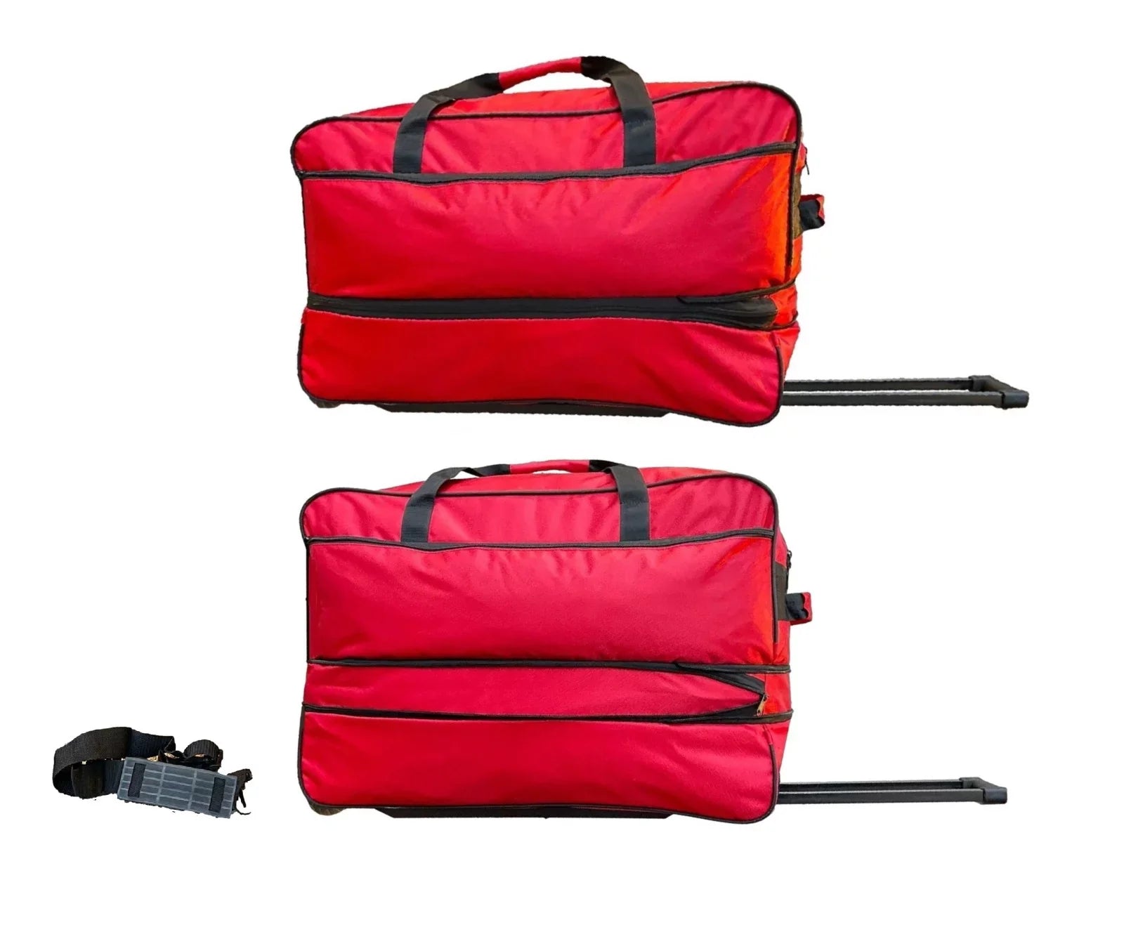 Rolling Duffel Bags 2x 28" Large Adjustable 60 Lb Capacity each with Wheels + Shoulder 20" Duffle Bag Set; Upright Rolling Travel Duffle Bag with Multi Pockets Lightweight Luggage (Red)