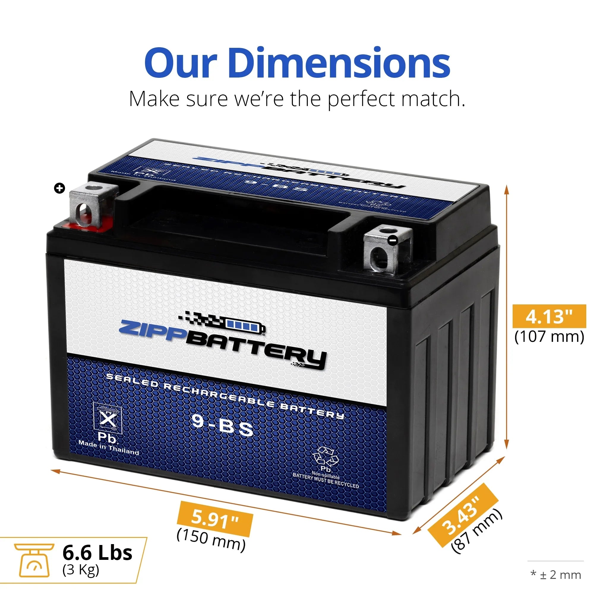 Zipp Battery YTX9-BS (9-BS 12 Volt;8 Ah; 120 CCA) Motorcycle Battery for Kawasaki 636cc Zx636-b C Ninja Zx-6r 2003