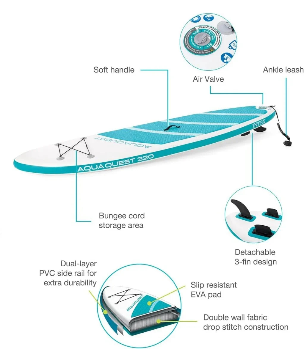Open Box INTEX AquaQuest 320 Inflatable Paddle Board Series - TEAL