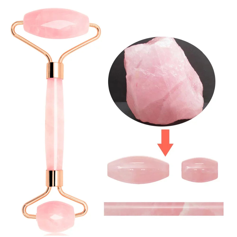 Jade Roller; Face Roller; Facial Beauty Roller Skin Care Tools; Rose Quartz Massager for Face; Eyes; Neck; Body Muscle Relaxing and Relieve Fine Lines and Wrinkles Gua Sha