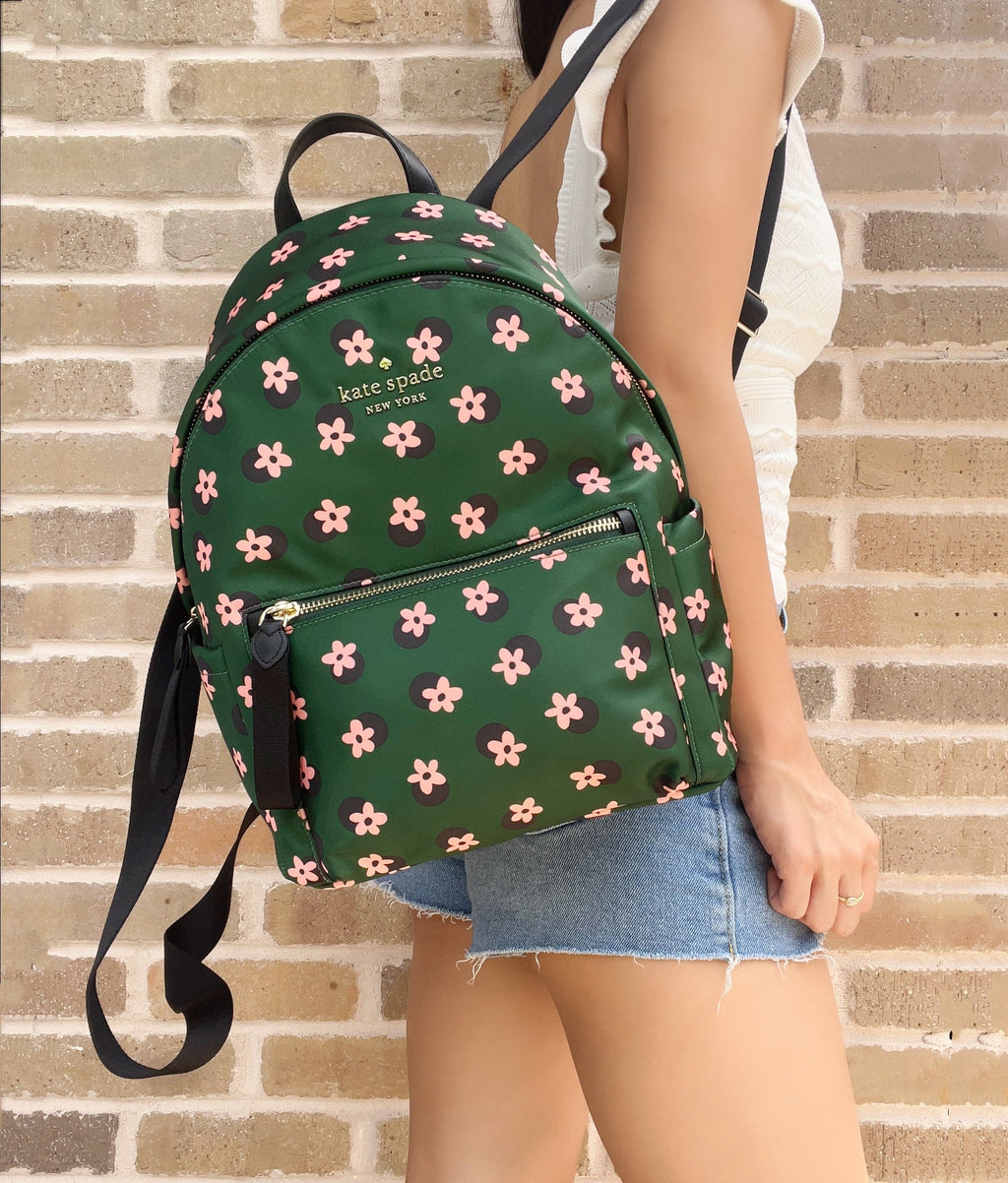 Kate Spade Chelsea Little Better Nylon Backpack Bico Green Multi Daisy Flowers