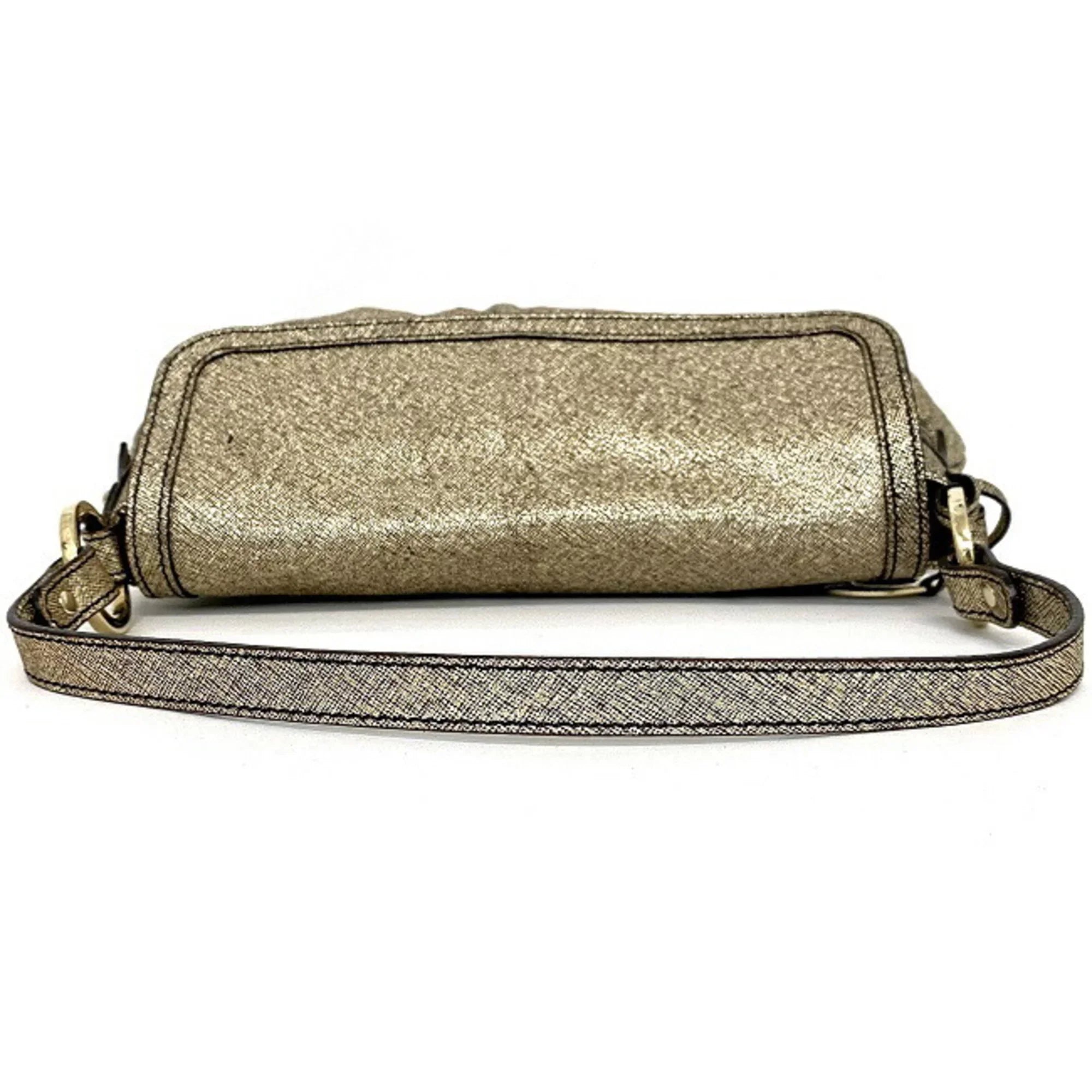 Pre-Owned Fendi Handbag Gold Lame 8BK042 Canvas Leather FENDI Semi-shoulder Bag Flap One Shoulder Ladies (Good)