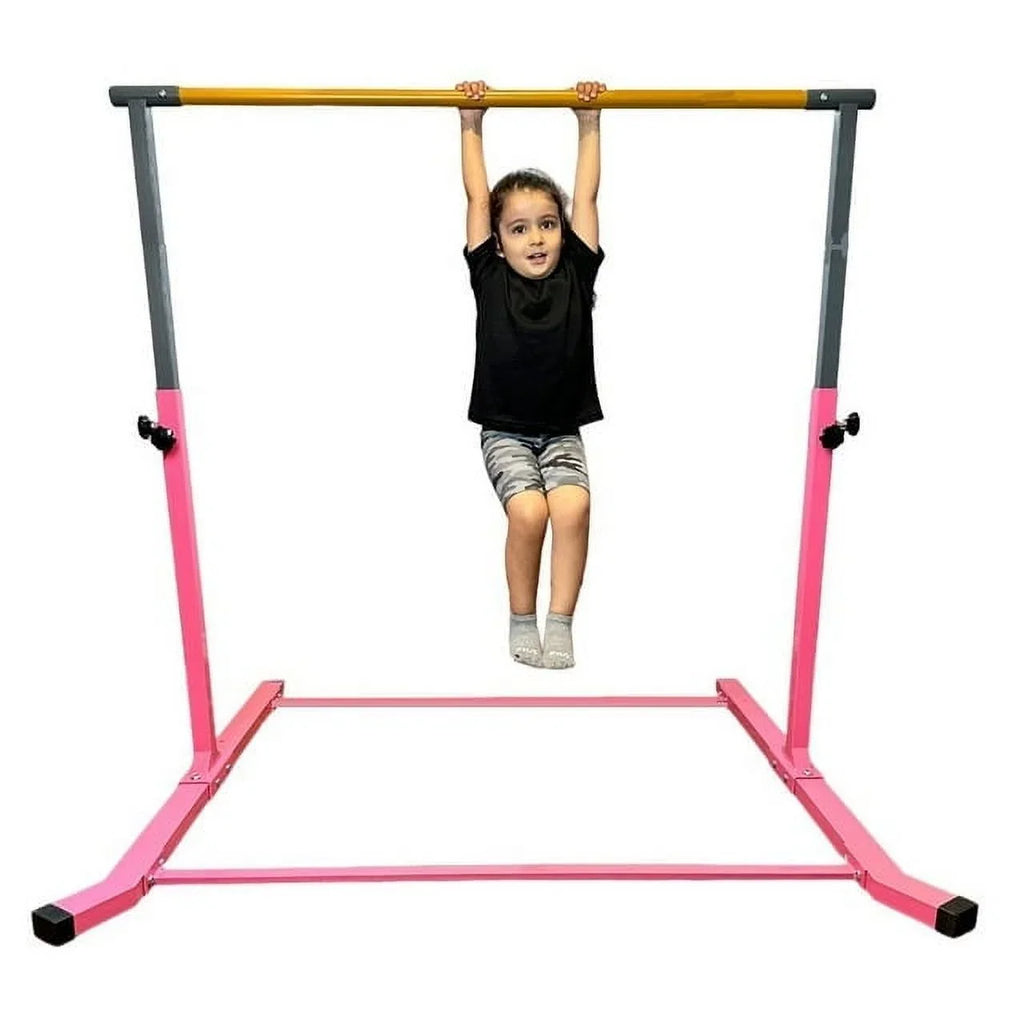 5 Star-TD Pink Gymnastic Kip Bar for Kids; Adjustable 3-5 FT; Heavy-Duty Home Gym Training Equipment