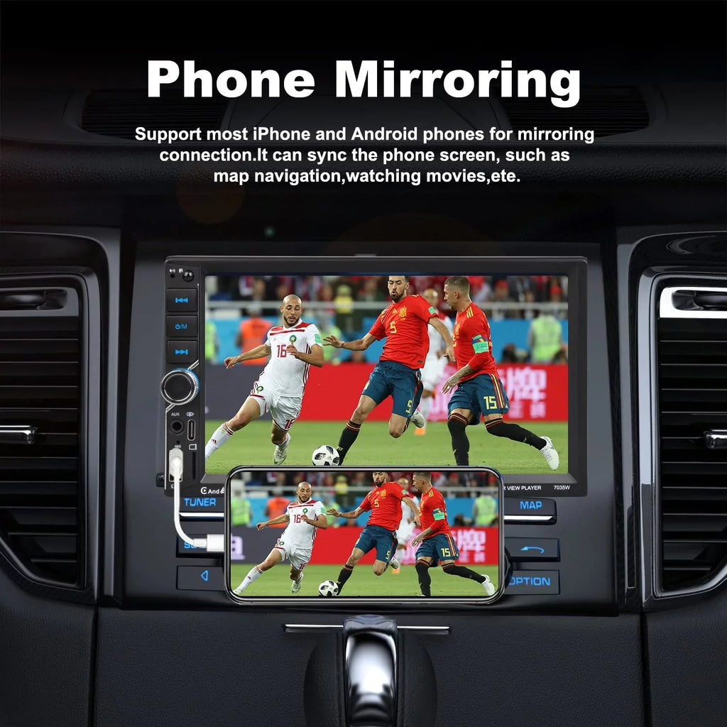 Alondy Double Din Car Stereo;Compatible with Wireless CarPlay/Android Auto;Type-C USB;7" Touchscreen;Mirror Link;Backup Camera;Bluetooth Voice Control;External Mic AUX SD DSP FM Radio Audio Receiver