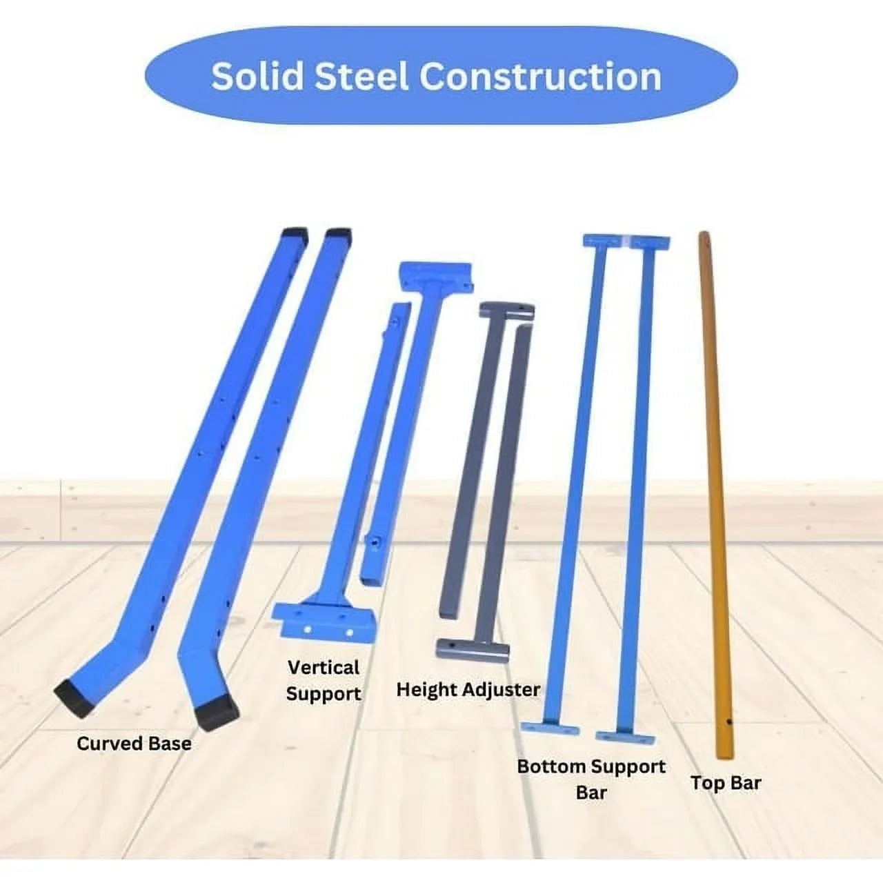 Adjustable Kids Gymnastics Kip Bar; 3-5 FT Height; Robust Legs; Blue - Junior Home Training Equipment