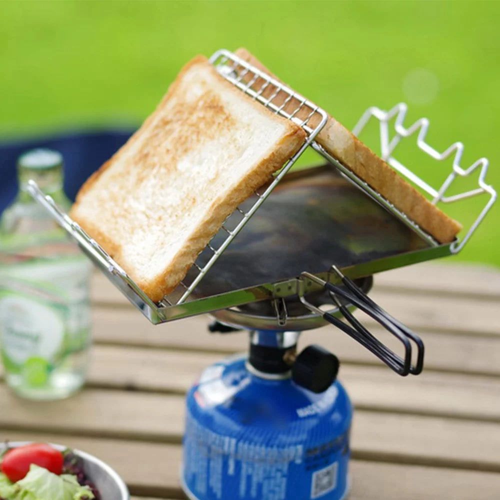 Stainless Steel Folding Camp Stove Toaster Rack - Ideal Bread Toaster for Camping; Backpacking; and Picnics