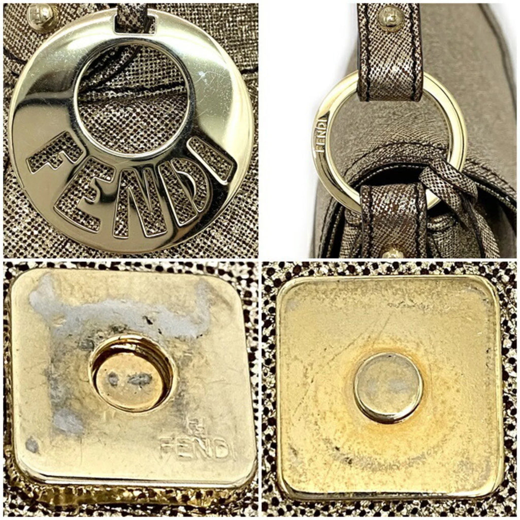 Pre-Owned Fendi Handbag Gold Lame 8BK042 Canvas Leather FENDI Semi-shoulder Bag Flap One Shoulder Ladies (Good)