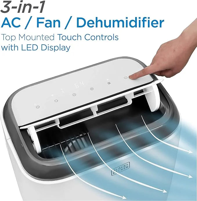 Open Box BLACK+DECKER 8;000 BTU Portable Air Conditioner Remote Control BPP05WTB - White