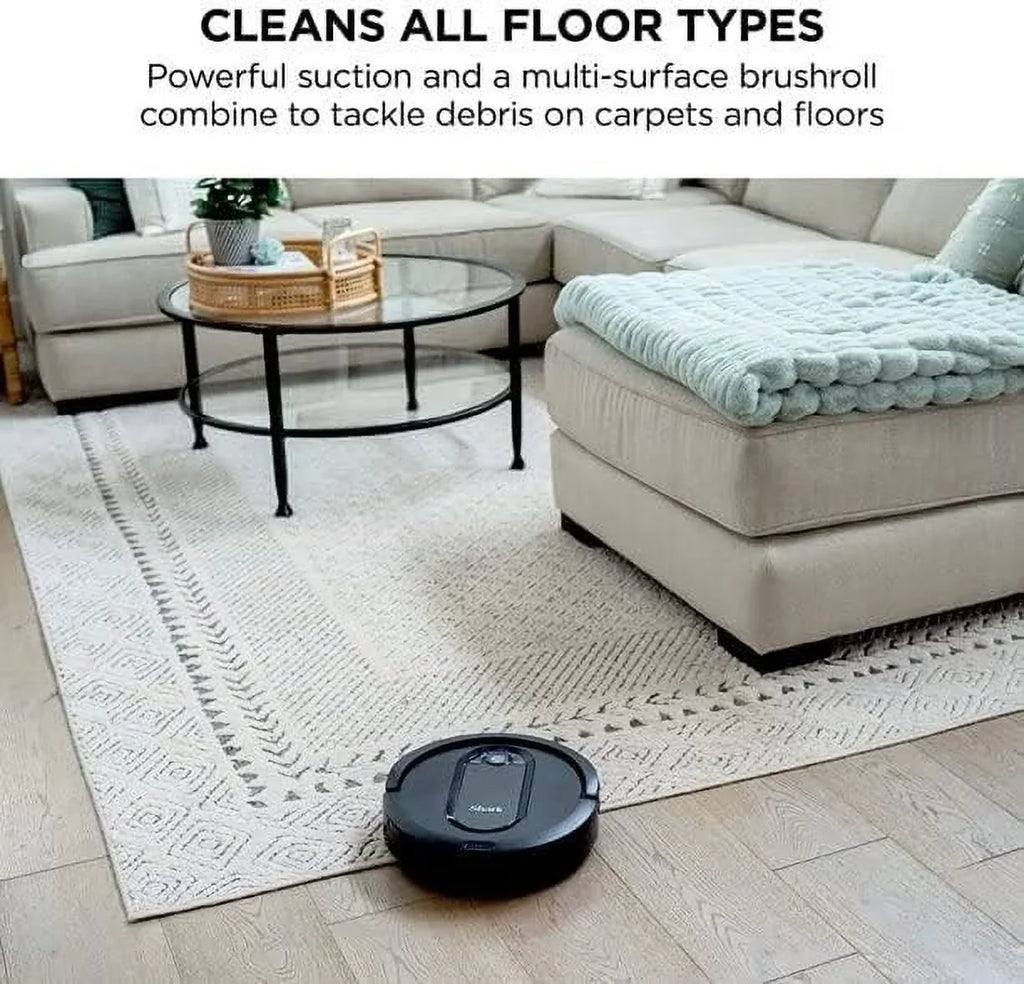 Restored Shark RV990 EZ Robot Vacuum with Row-by-Row Cleaning; Powerful Suction; Perfect for Pet Hair; Wi-Fi; Carpets & Hard Floors (Black)- Renewed