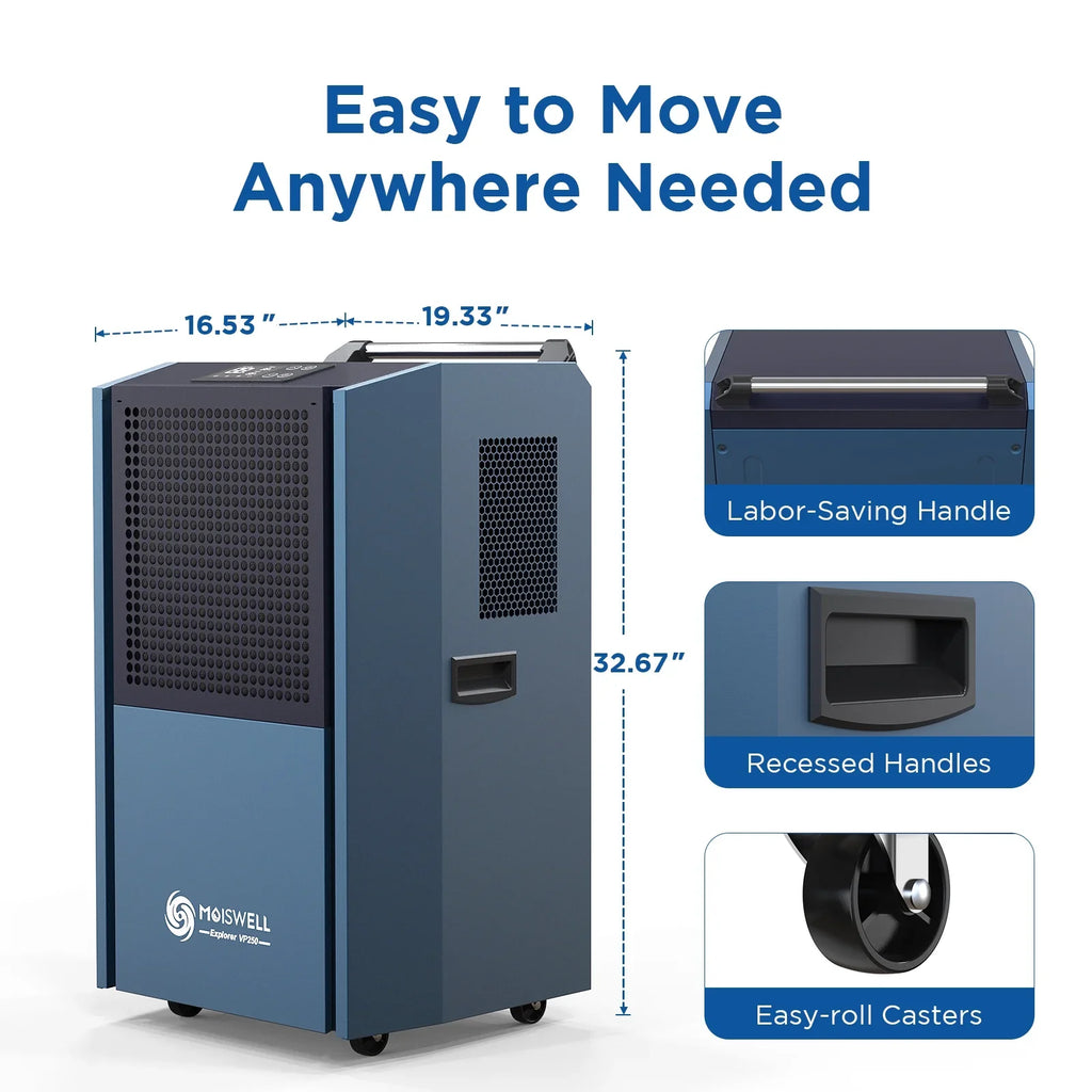 Moiswell 250 Pints Commercial Dehumidifier with Pump for Basements; Industrial dehumidifiers for large spaces Damage Restoration Warehouse