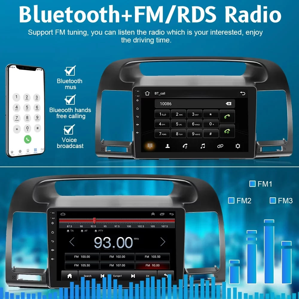 Podofo 2+64G Android 13 for Toyota Camry 2000-2003 Wireless Carplay Android Auto Mirror Link 9'' Touch Screen Car Stereo Radio WIFI GPS FM Bluetooth Hifi; AHD Backup Camera