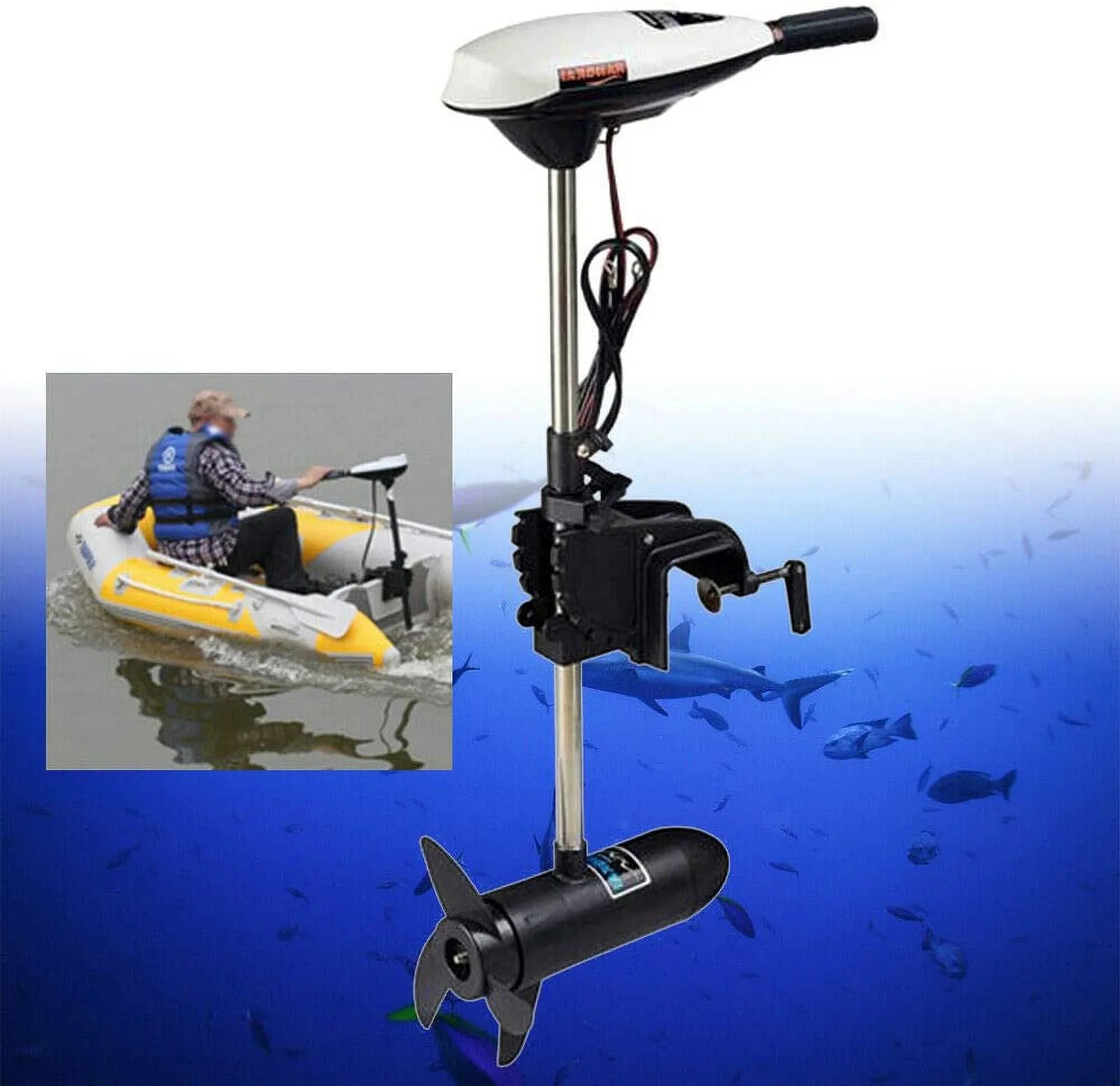 Outboard Motor Boat Engine 12V 65lb Current-activated Outboard Inflatable Fishing Boat Brush Motor Engine 660W