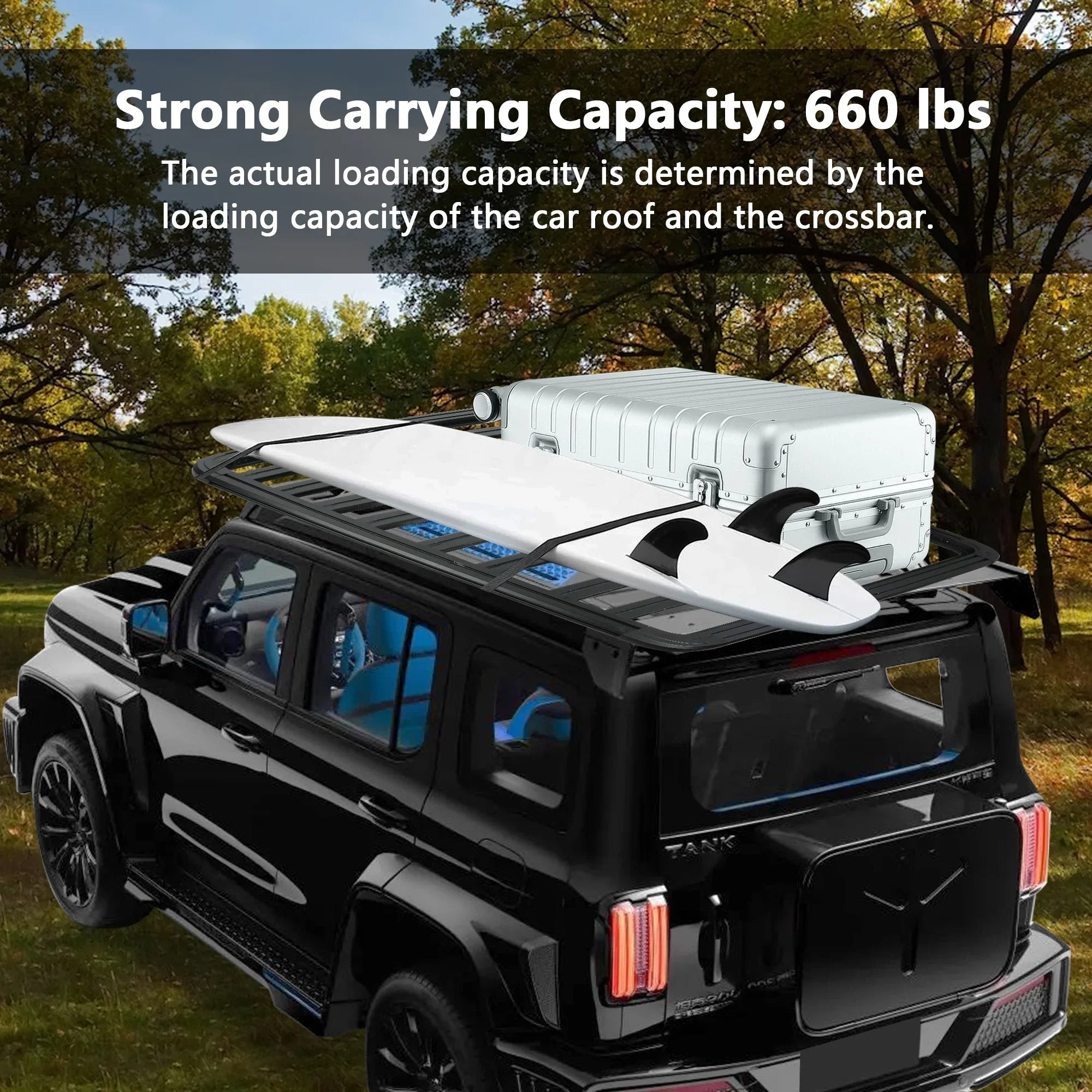 67"x52" Aluminum Car Roof Platform; Universal Rooftop Cargo Carrier System Max 660lbs Load; Black Fits for SUV Truck Cars