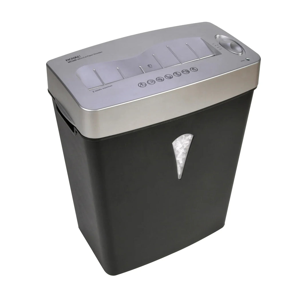 Royal MC500 Paper Shredder - Micro Cut - 5 Per Pass - for shredding Paper; Credit Card - 0.157" x 0.394" Shred Size - 4 gal Wastebin Capacity - Black; Silver