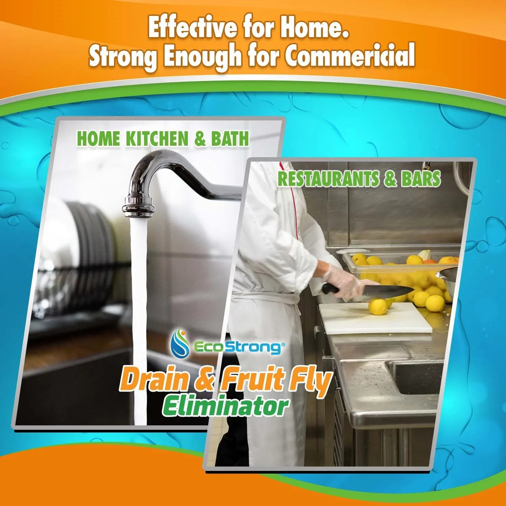 Fruit Fly Drain Treatment; Drain Fly Eliminator; Eliminates Gnats; Sewer Flies With EcoStrong - 2 Gallon