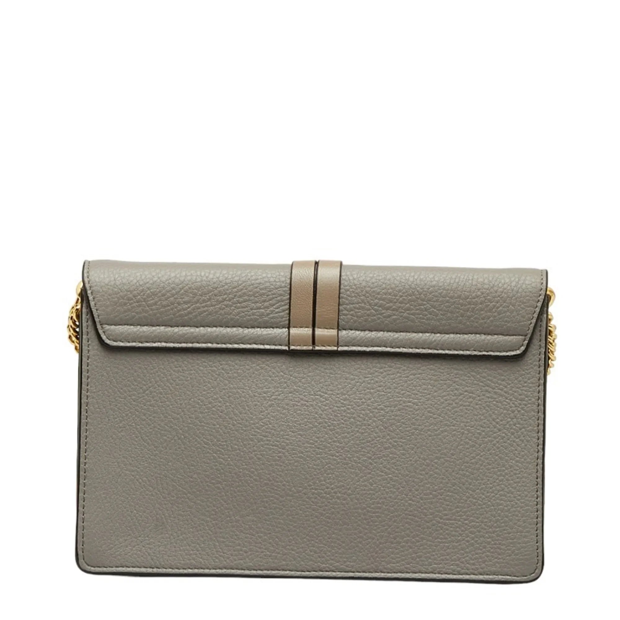 Pre-Owned Chloé Chloe ALPHABET Alphabet Chain Shoulder Bag Gray Leather Women's (Good)