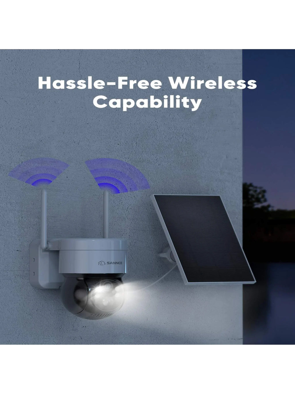 SANNCE Solar Security Cameras Wireless Outdoor; 2K Battery Powered WiFi Camera for Home Security; 360°PTZ Surveillance Camera with Solar Panel; Color Night Vision; 2 Way Audio; Motion Detection